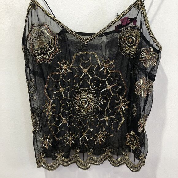 Matthew Williamson Tops - Matthew Williamson Black Mesh / Gold Embroidered Camisole US 8 / UK 10 / EUR 38